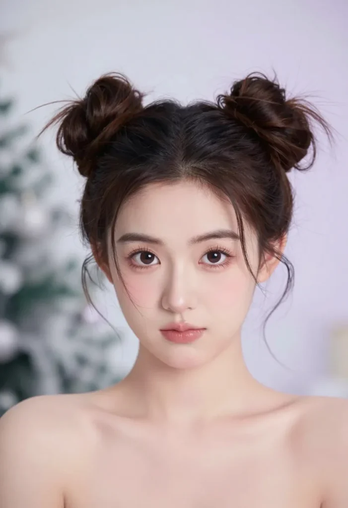 Playful Space Buns with Loose Strands Playful Space Buns with Loose Strands