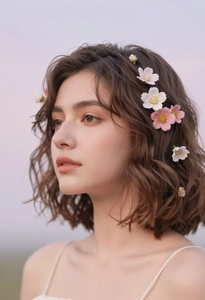 Short Hair with Floral Accessories Short Hair with Floral Accessories