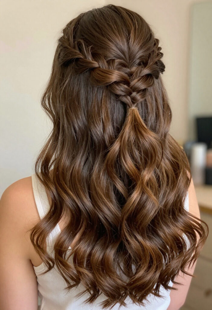 Side Crown Braid With Glossy Loose Waves Side Crown Braid With Glossy Loose Waves