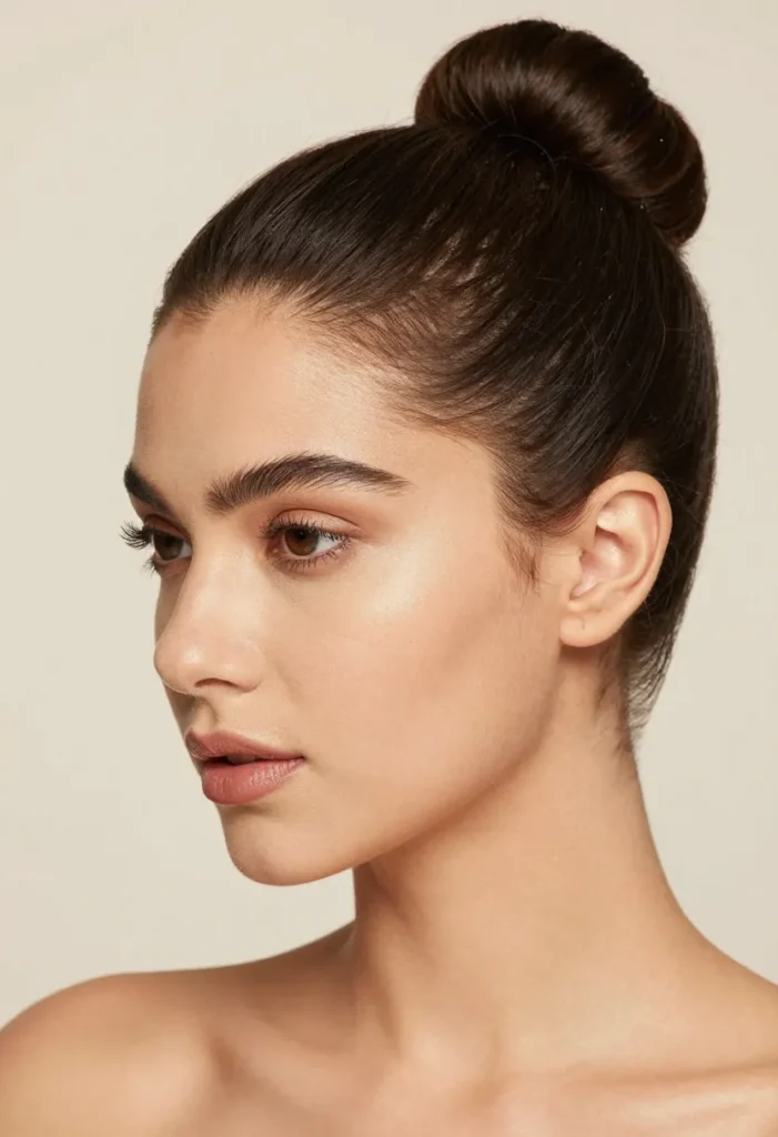 Sleek High Bun with Golden Glow Sleek High Bun with Golden Glow