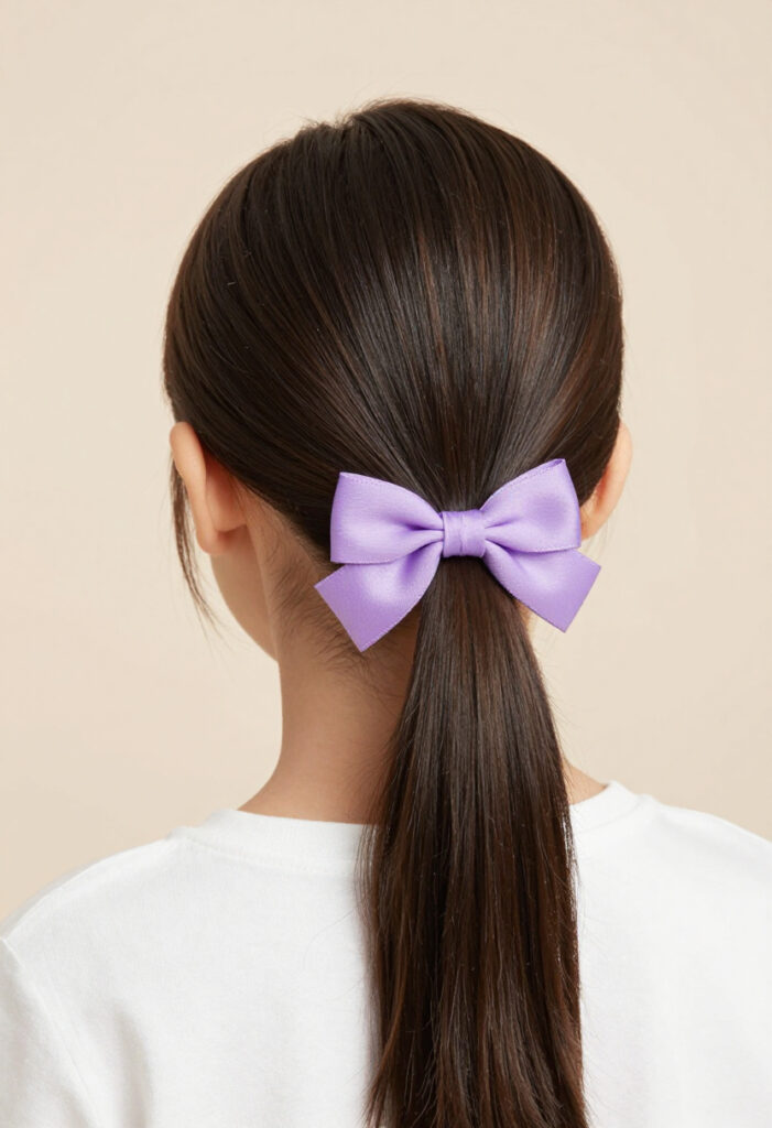 Sleek Ponytail with a Purple Bow Sleek Ponytail with a Purple Bow