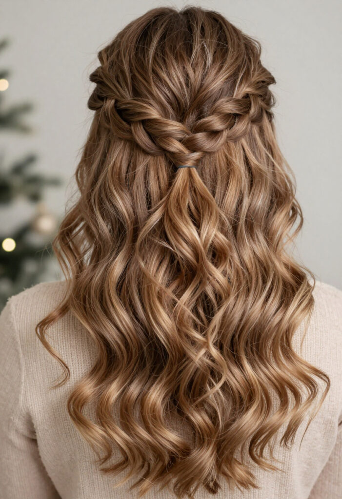 Soft Crown Braid With Long Glam Waves Soft Crown Braid With Long Glam Waves