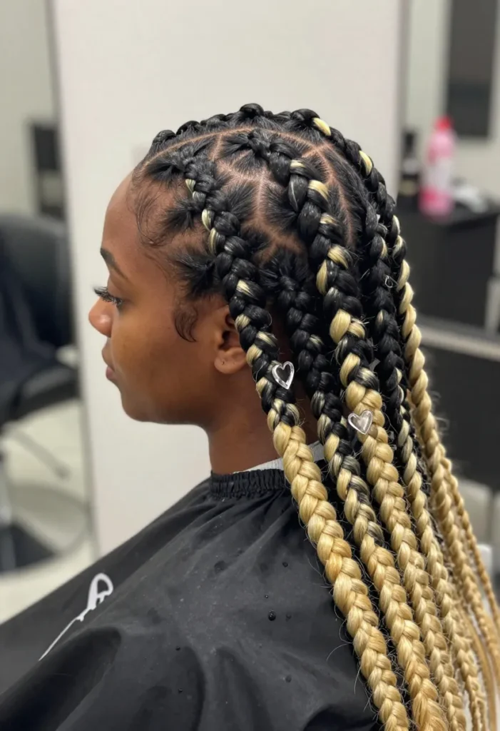 Two-Tone Braids With Heart Design Two-Tone Braids With Heart Design