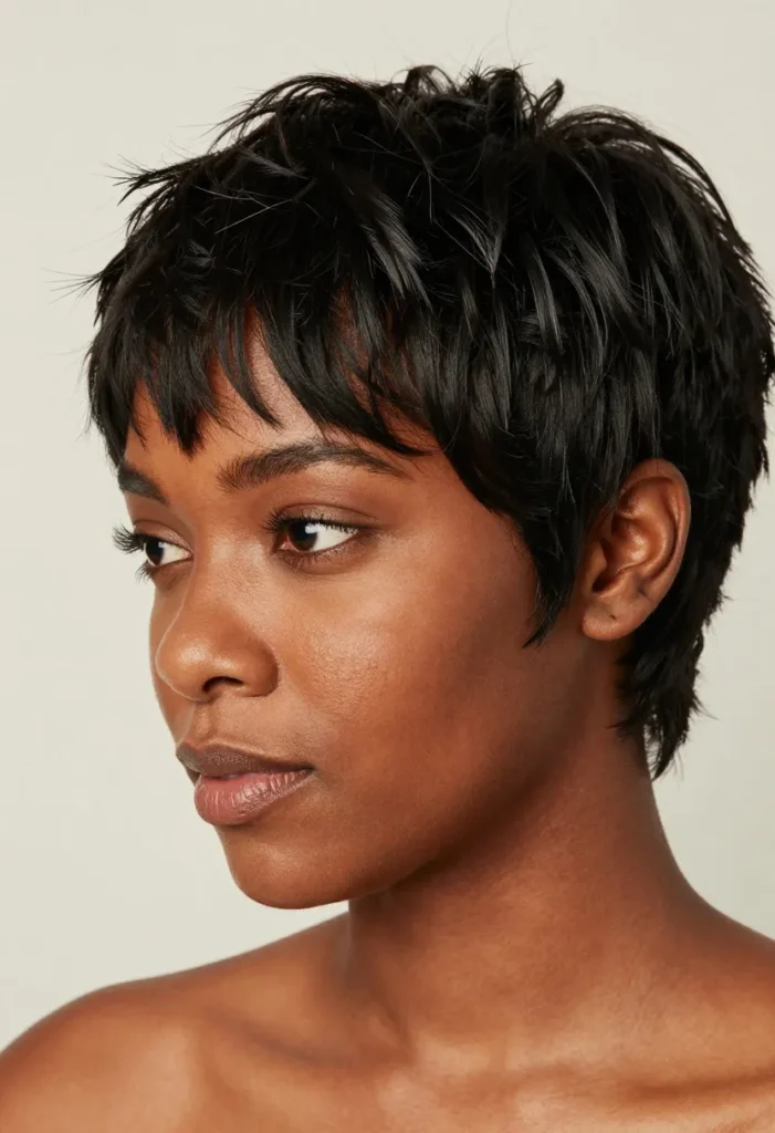 Voluminous Copper Pixie Cut with Curly Texture Voluminous Copper Pixie Cut with Curly Texture